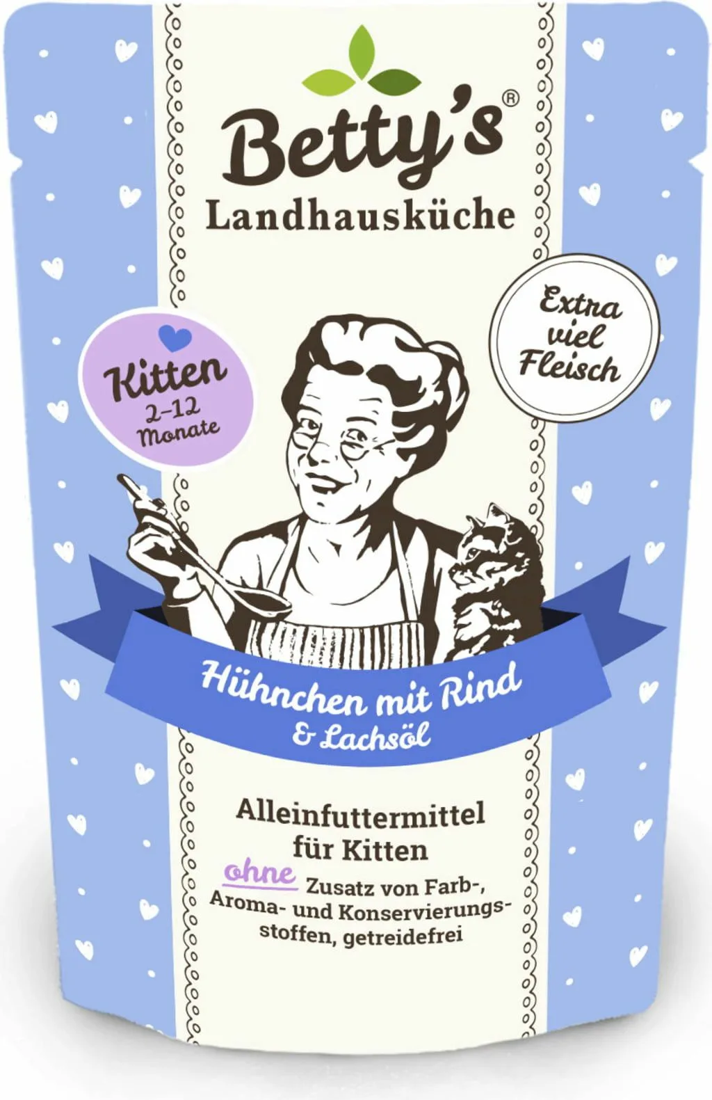 Katzenfutter: Betty's Landhausküche Frischebeutel Kitten Huhn & Rind  für Katze