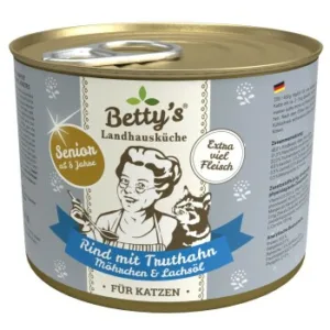 Katzenfutter: Betty's Landhausküche SENIOR Rind mit Truthahn, Möhrchen & Lachsöl  für Katze