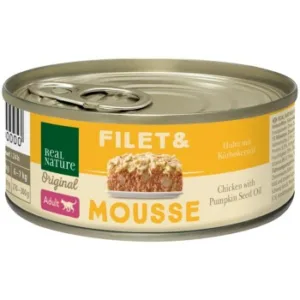 Katzenfutter: REAL NATURE Filet & Mousse Adult Huhn mit Kürbiskernöl 